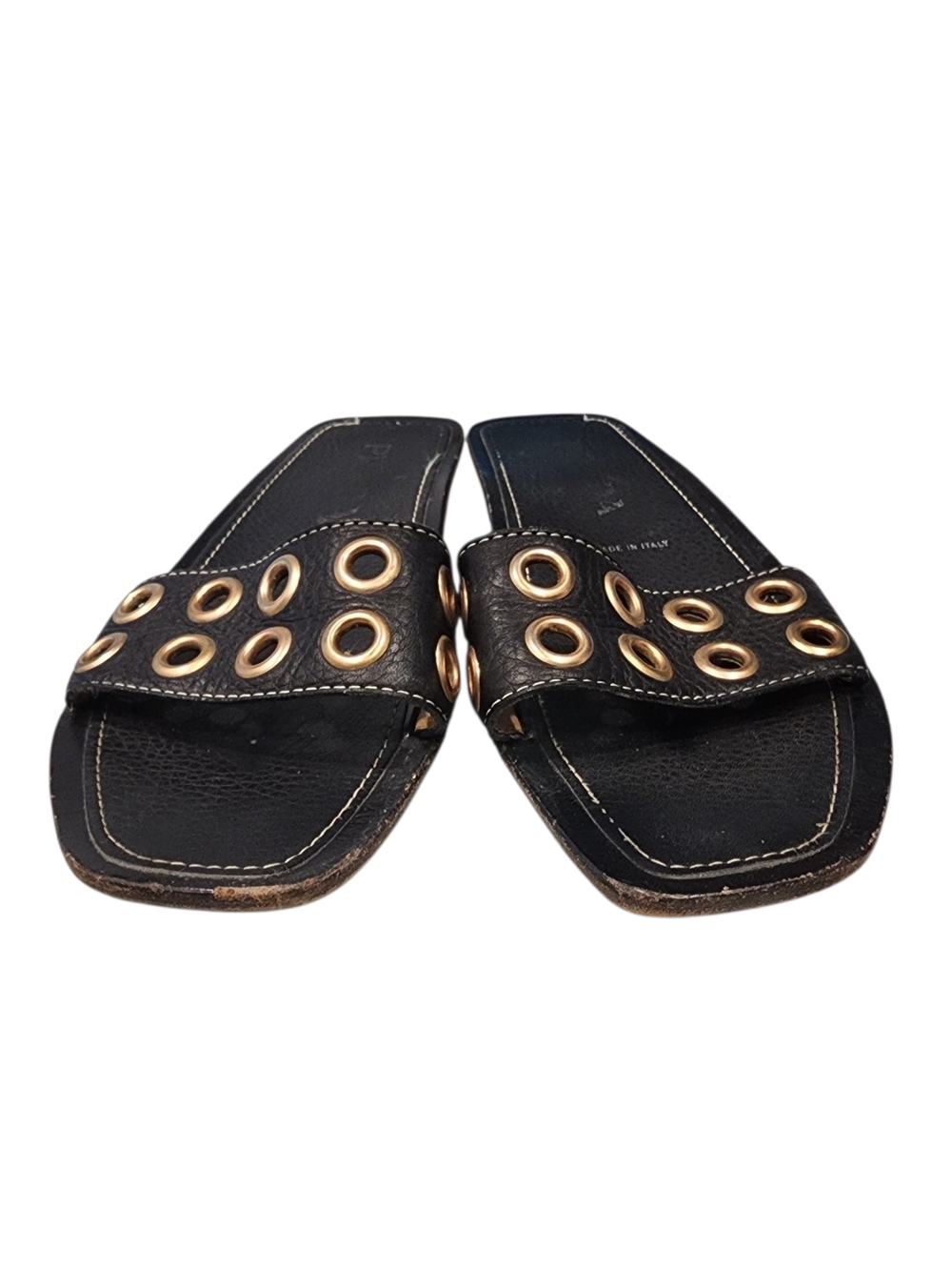 Prada Black Leather Square-Toe Slide Sandals - Picture 2 of 13